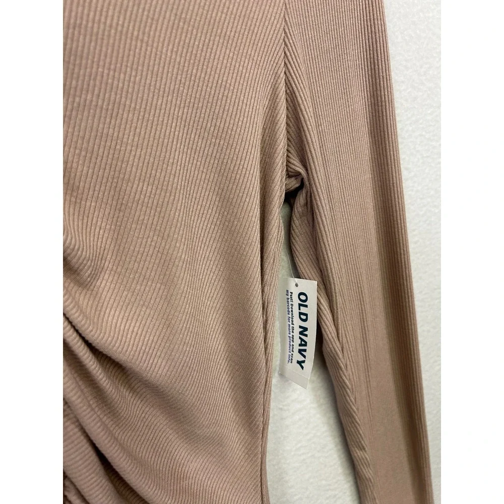 Old Navy Coquette Ribbed Ruched NWT Womens Sm Mauve Long Sleeve Button Polo Top